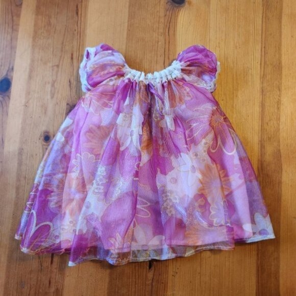 Vintage 60s Pink Chiffon Baby Girl Dress MCM 1960s Handmade Party Formal - Picture 1 of 10